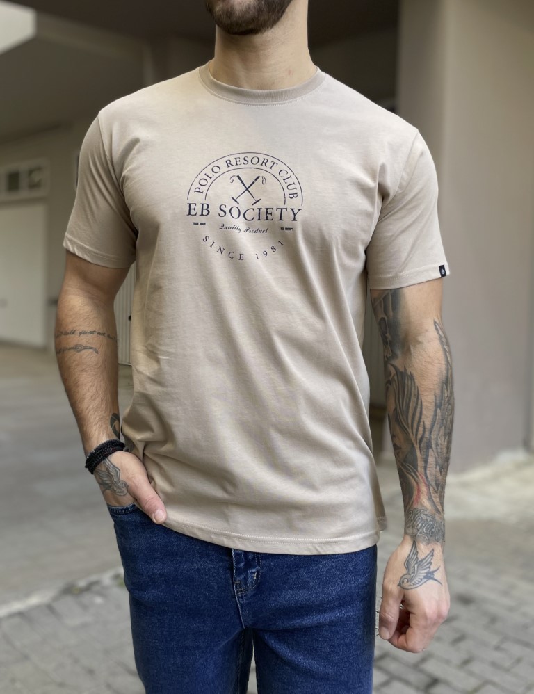 Everbest Everbest ανδρικό μπεζ Tshirt με τύπωμα 242802B